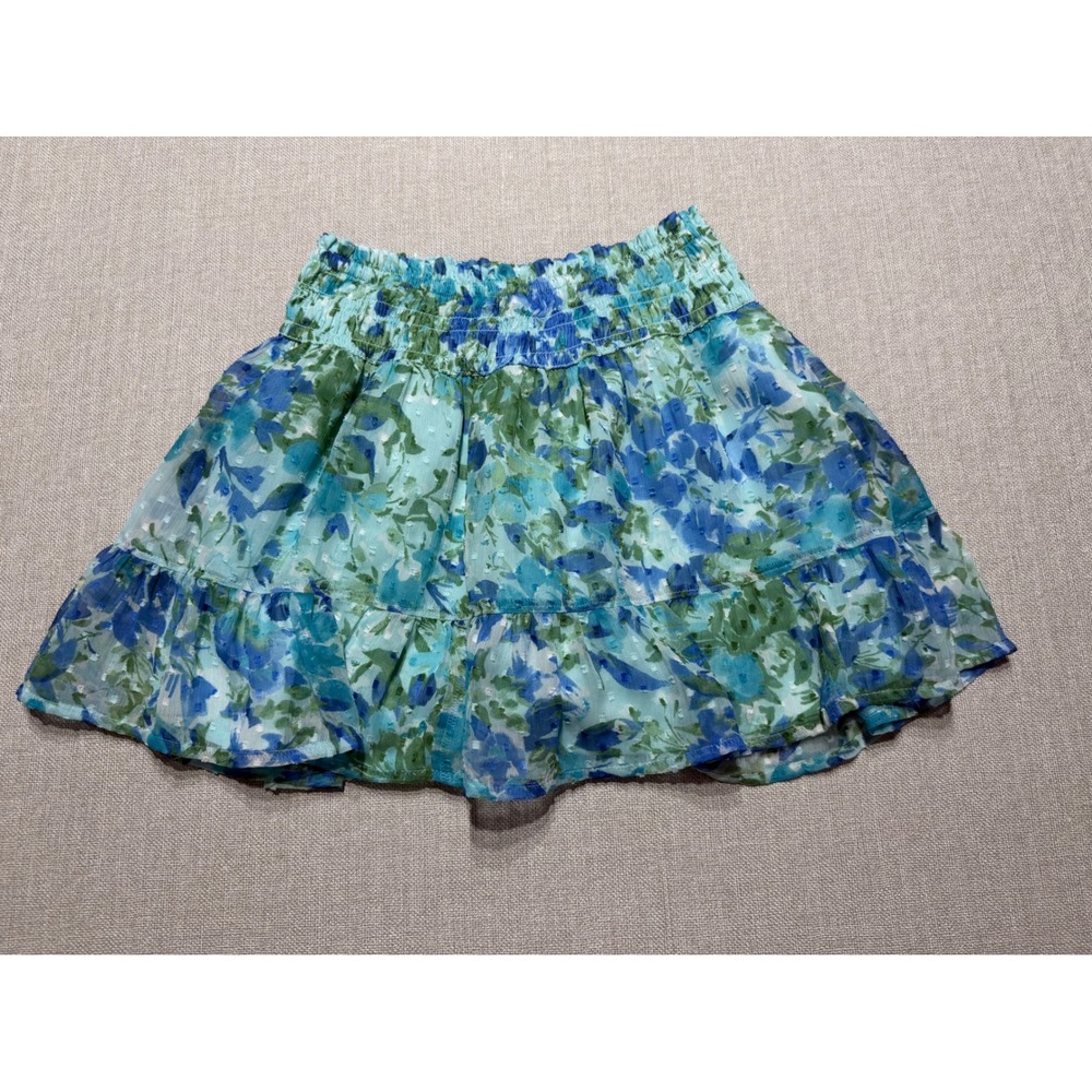 Abercrombie Kids Floral Smocked‎ Skort Blue Green Ruffle Tiered Size 7/8
